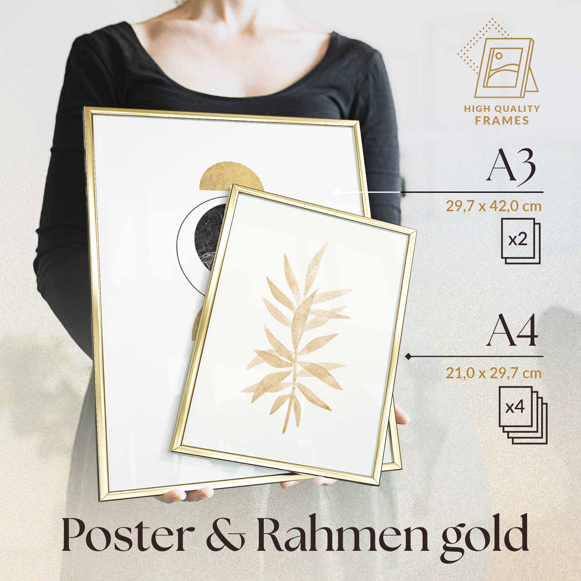 Set – Abstrakt Poster Poster Sets Gold Heimlich Schwarz